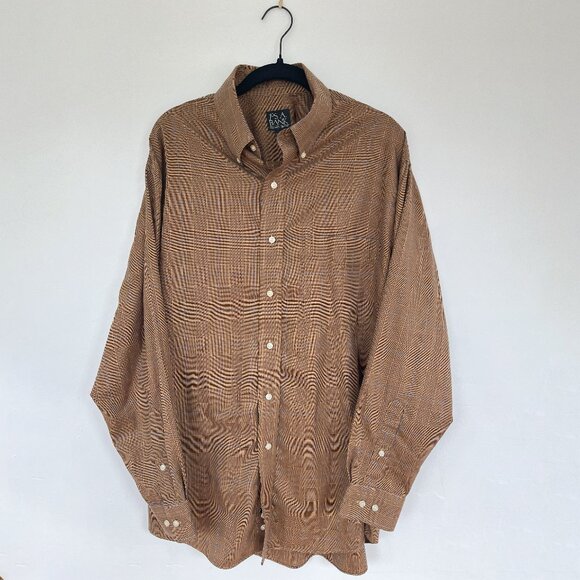 Jos A Bank Travelers Collection Tan and Blue Plaid Long Sleeve Button Down M - Picture 2 of 3